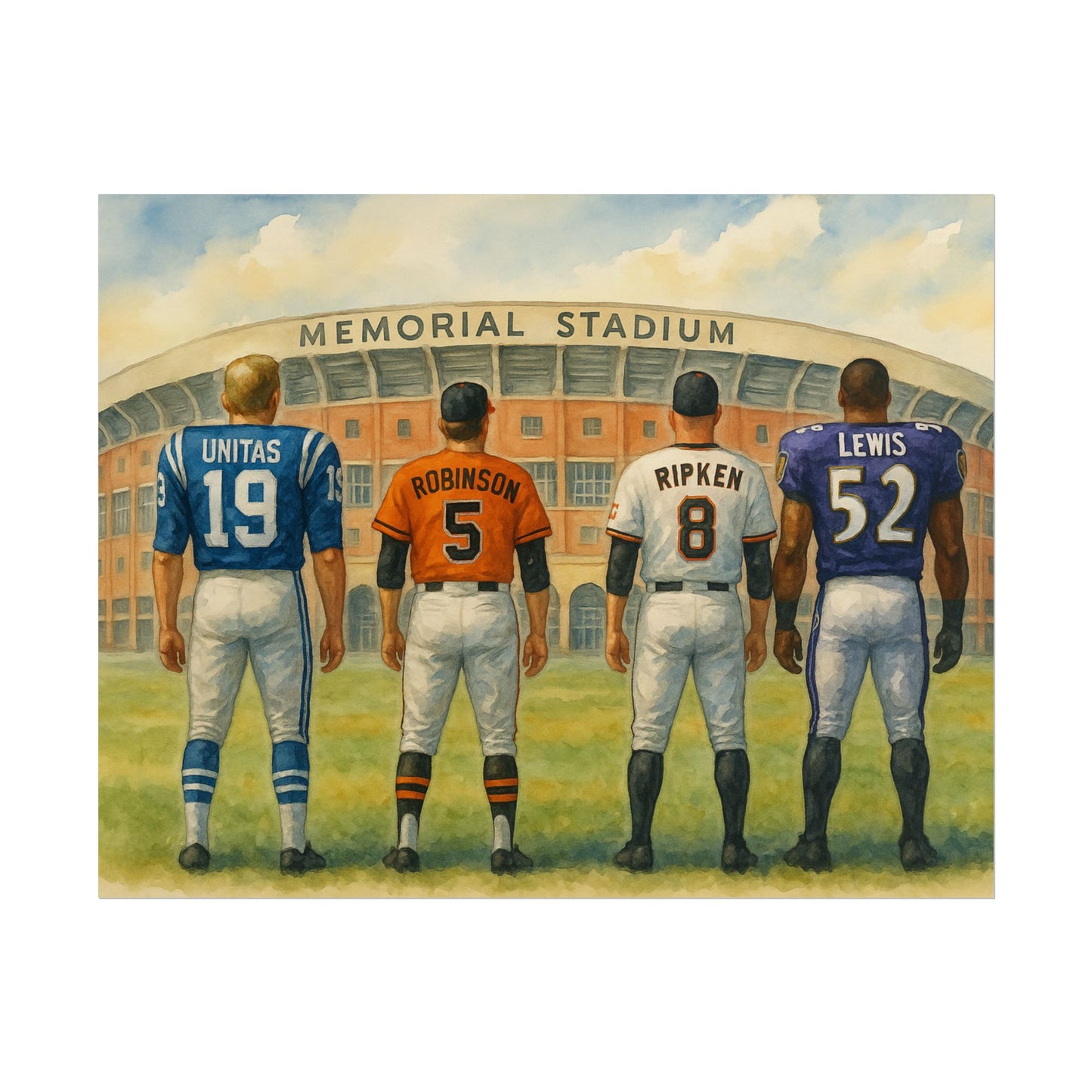 Baltimore Sports Legends Poster, Memorial Stadium Watercolor, Baltimore Sports Decor