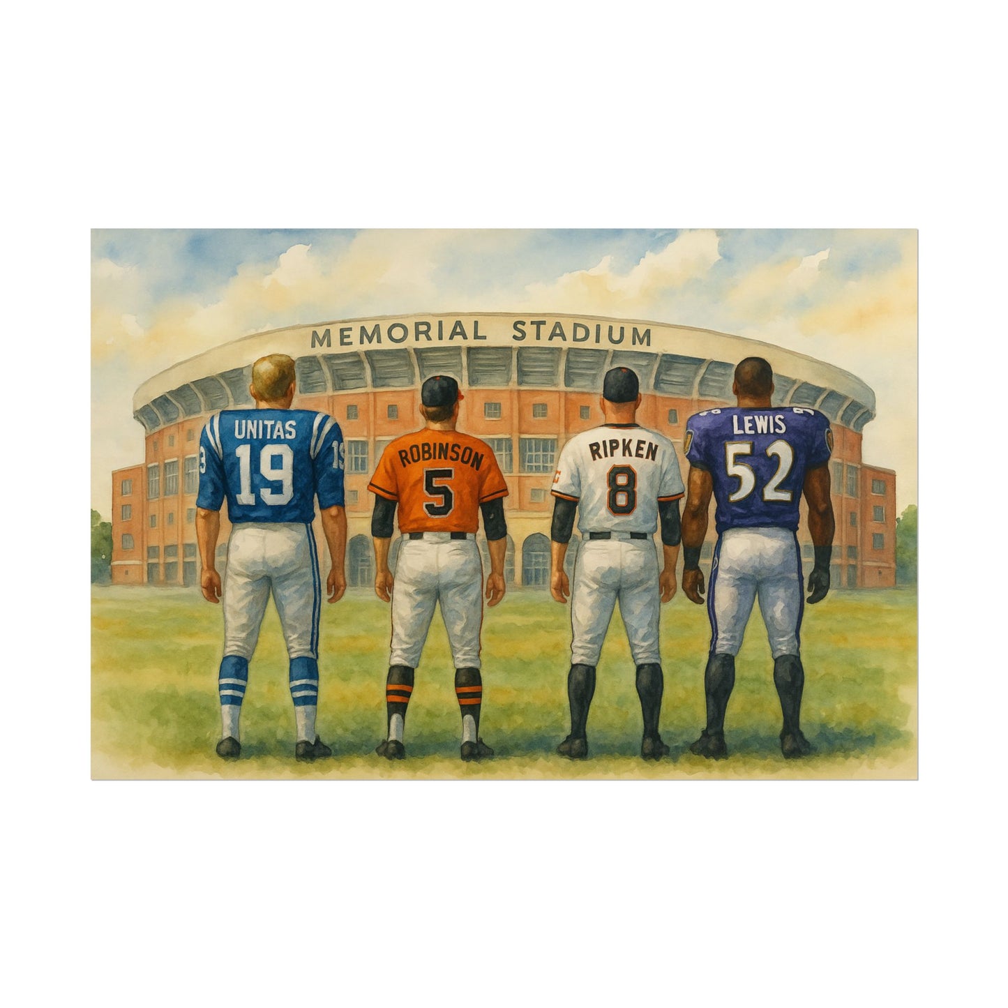 Baltimore Sports Legends Poster, Memorial Stadium Watercolor, Baltimore Sports Decor