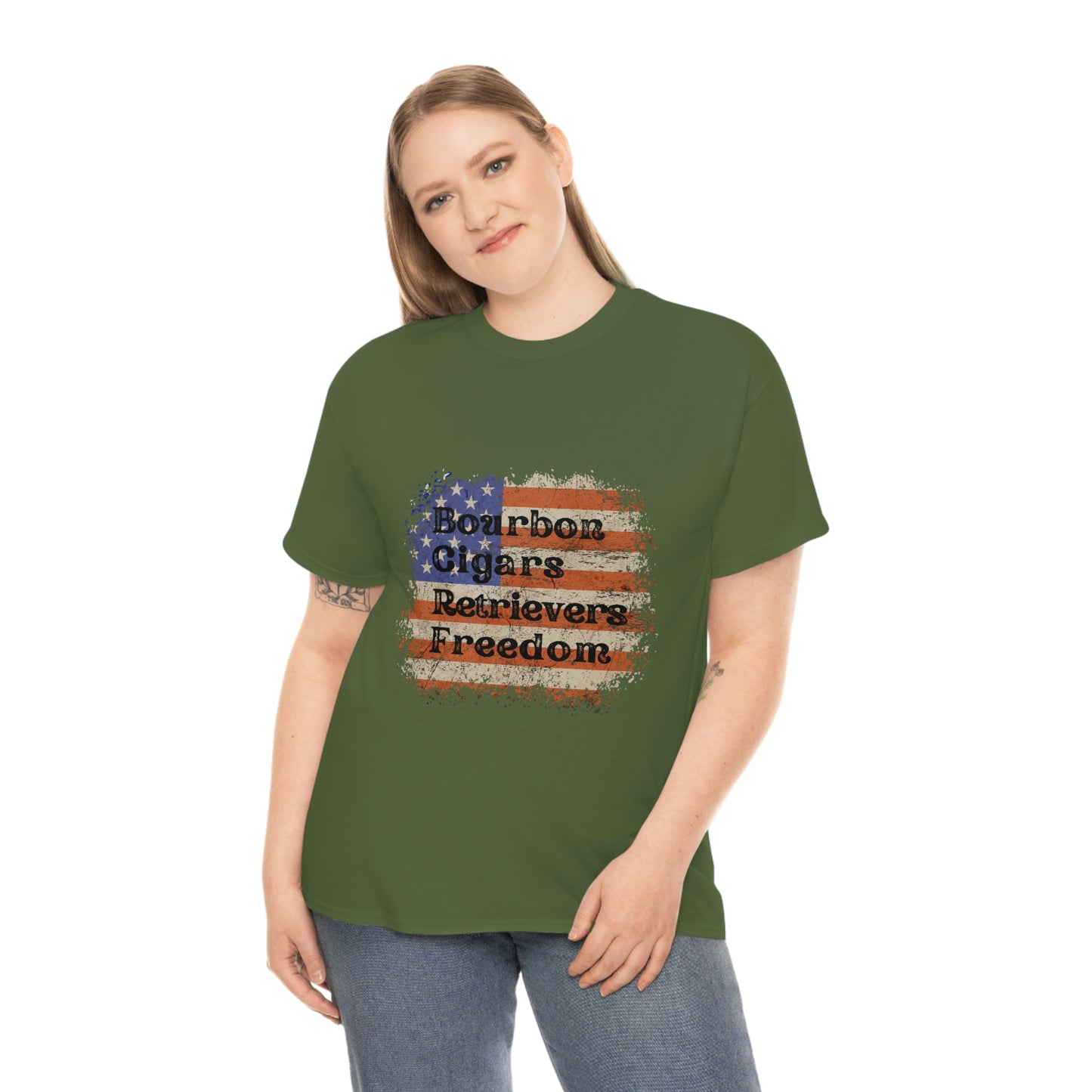 Patriotic Rustic USA Flag Bourbon Cigars Retrievers T-Shirt