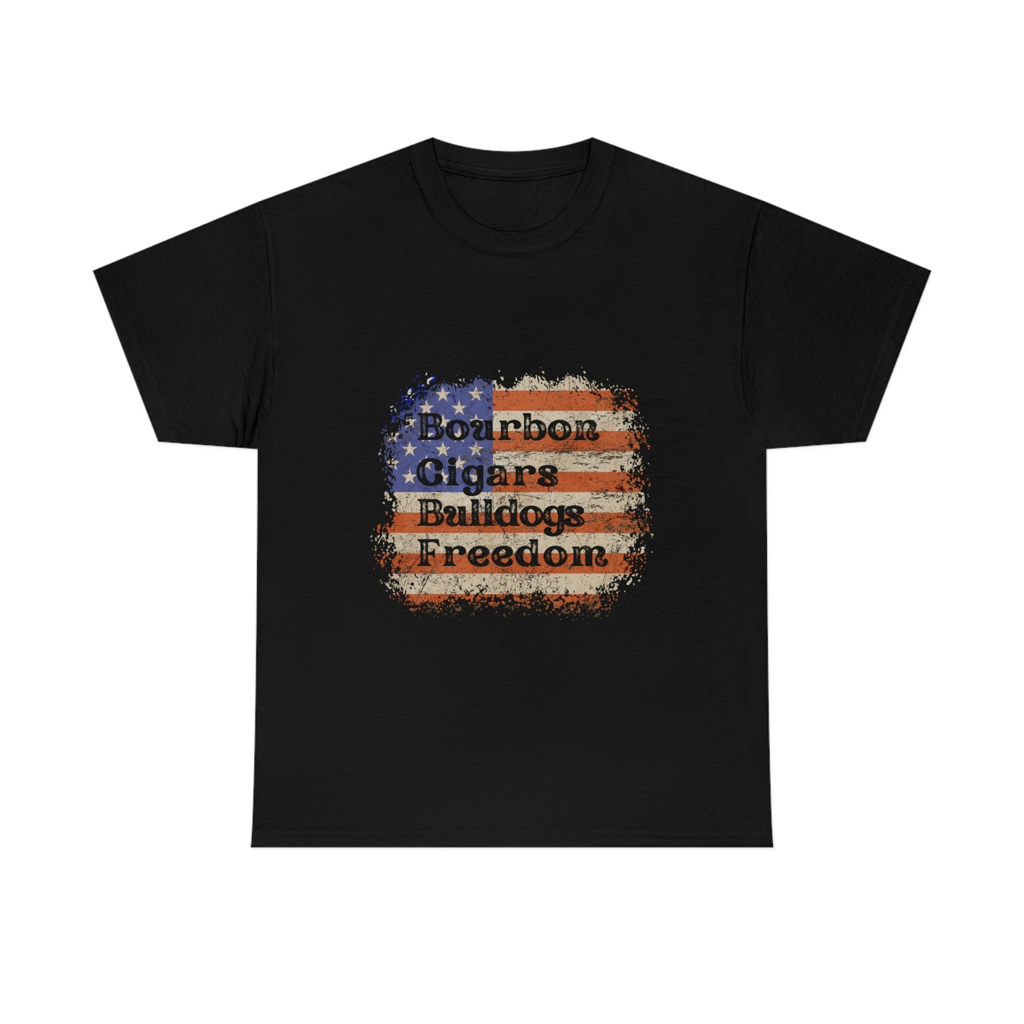 Patriotic Rustic USA Flag Bourbon Cigars Bulldogs T-Shirt