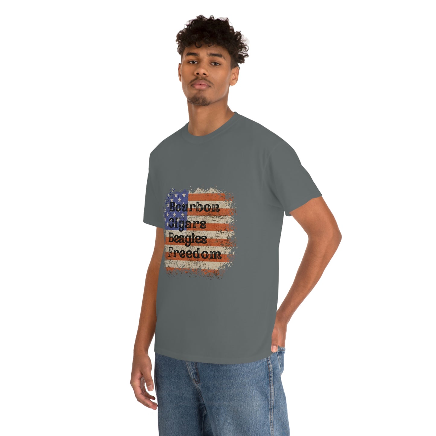 Patriotic Rustic USA Flag Bourbon Cigars Beagles T-Shirt