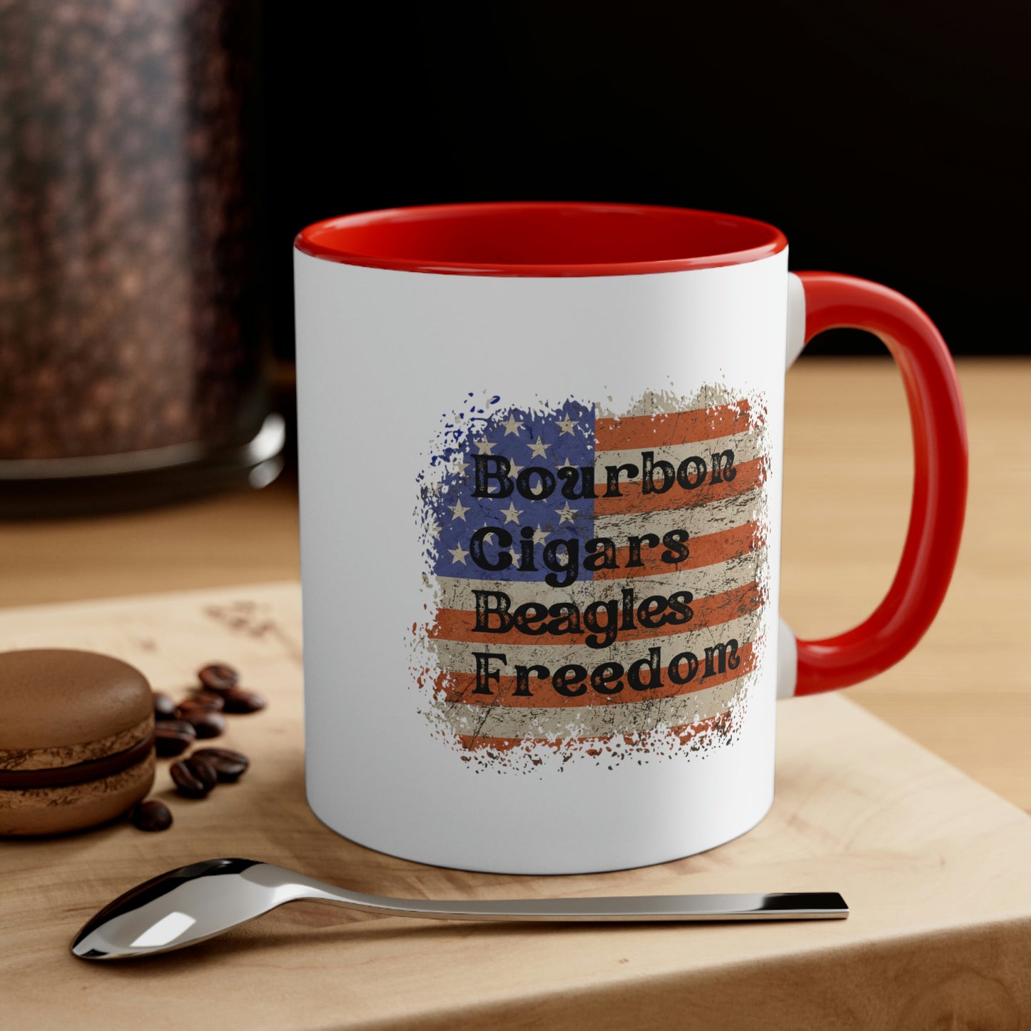 Patriotic Rustic USA Flag Bourbon Cigars Beagles 2 Tone Mug