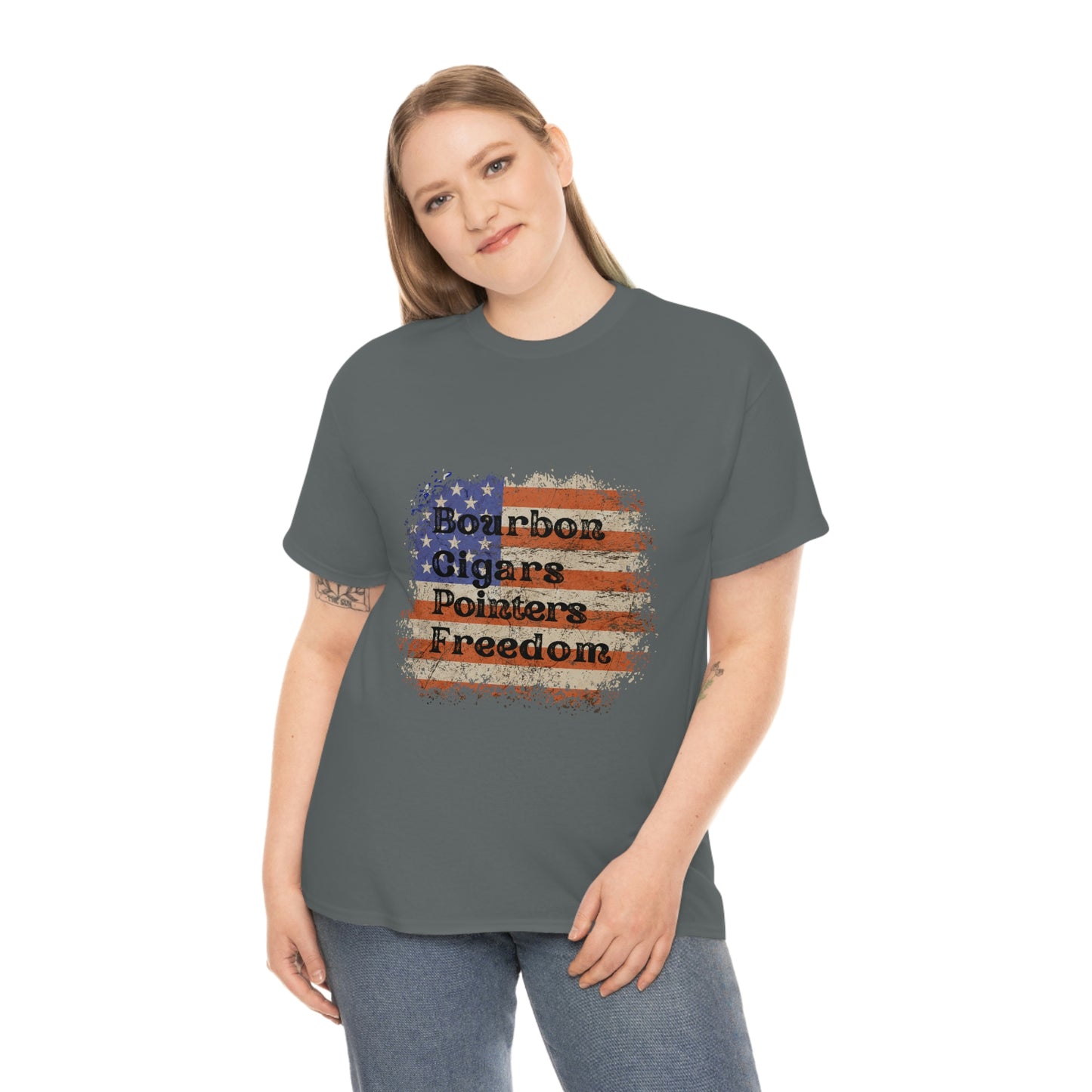 Patriotic Rustic USA Flag Bourbon Cigars Pointers T-Shirt