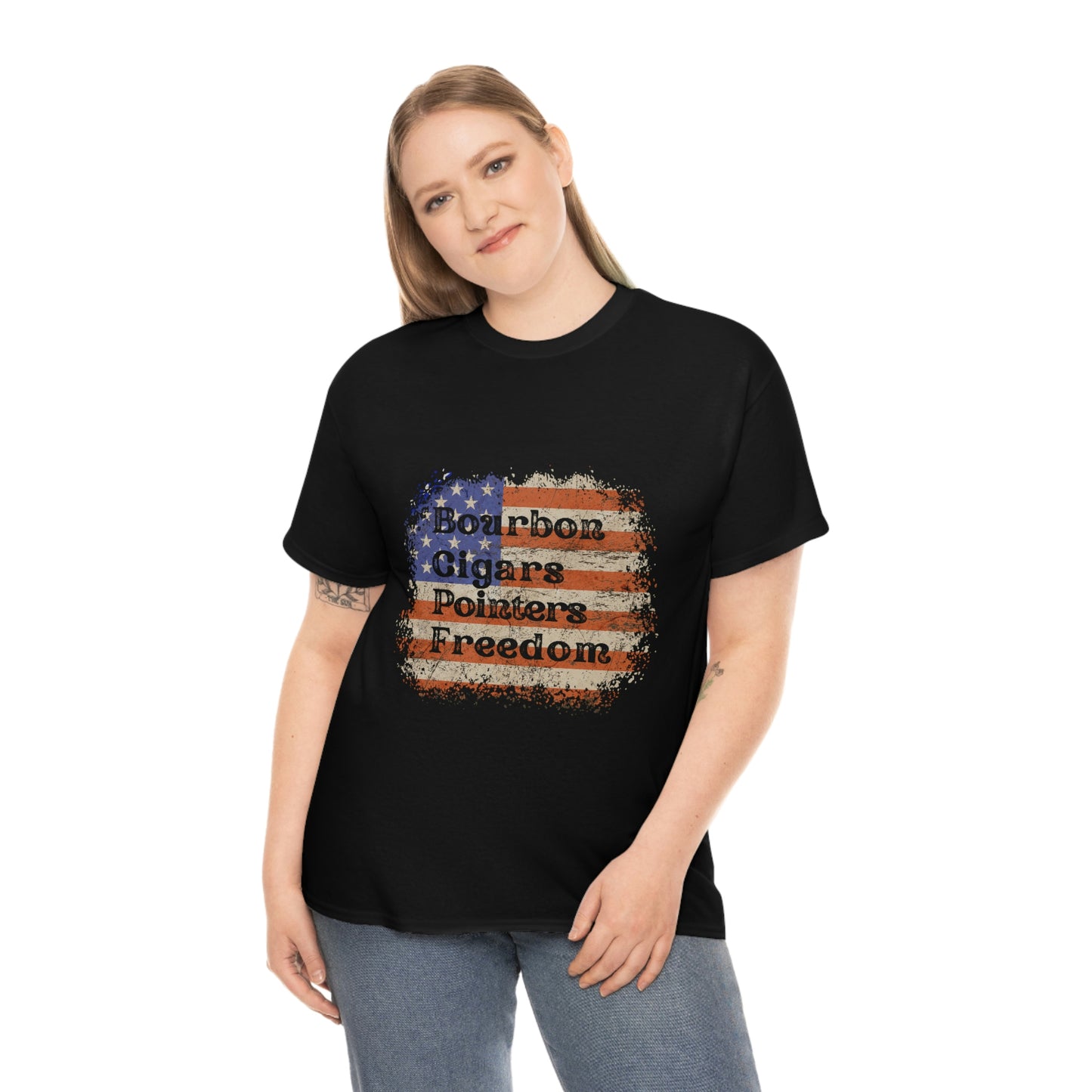 Patriotic Rustic USA Flag Bourbon Cigars Pointers T-Shirt