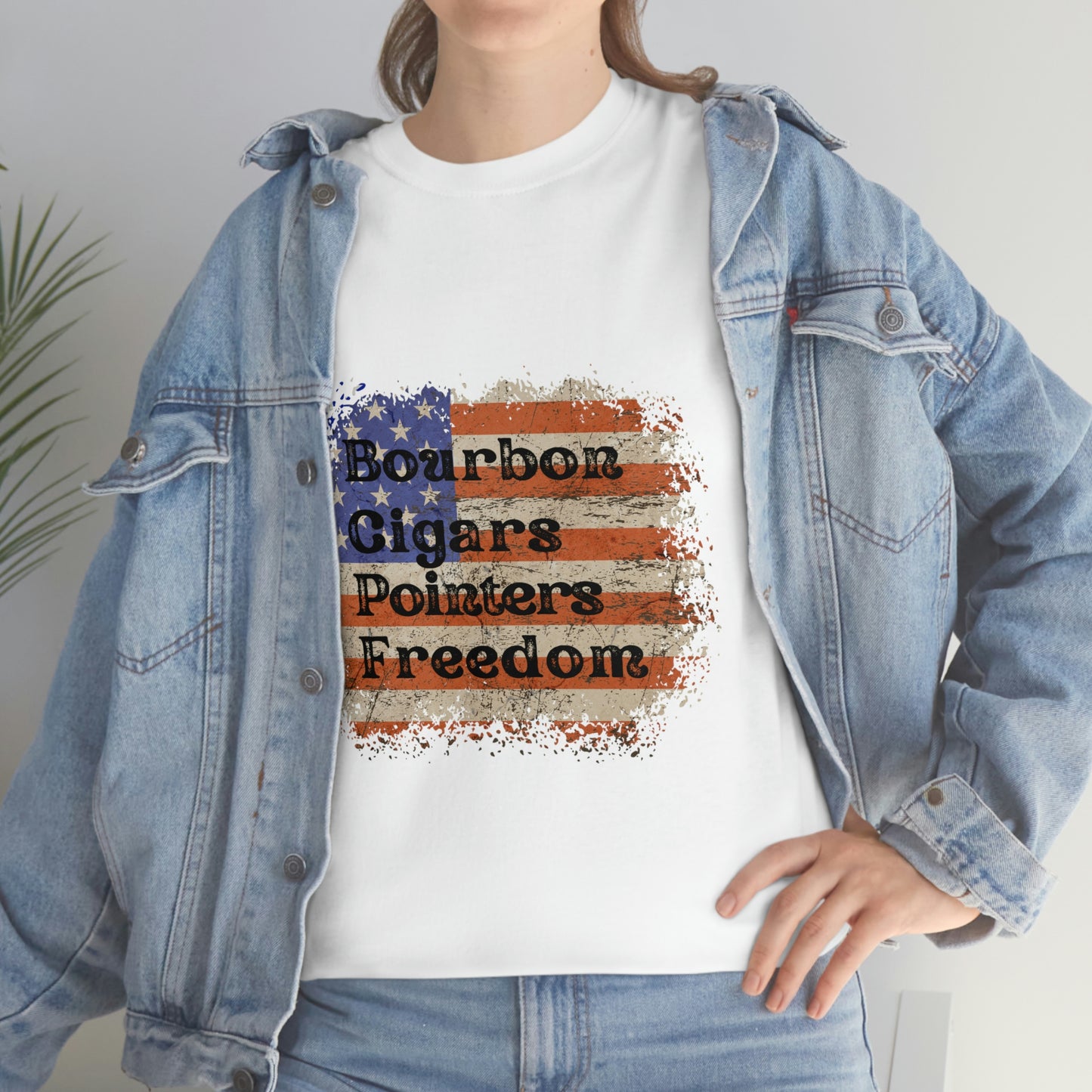 Patriotic Rustic USA Flag Bourbon Cigars Pointers T-Shirt