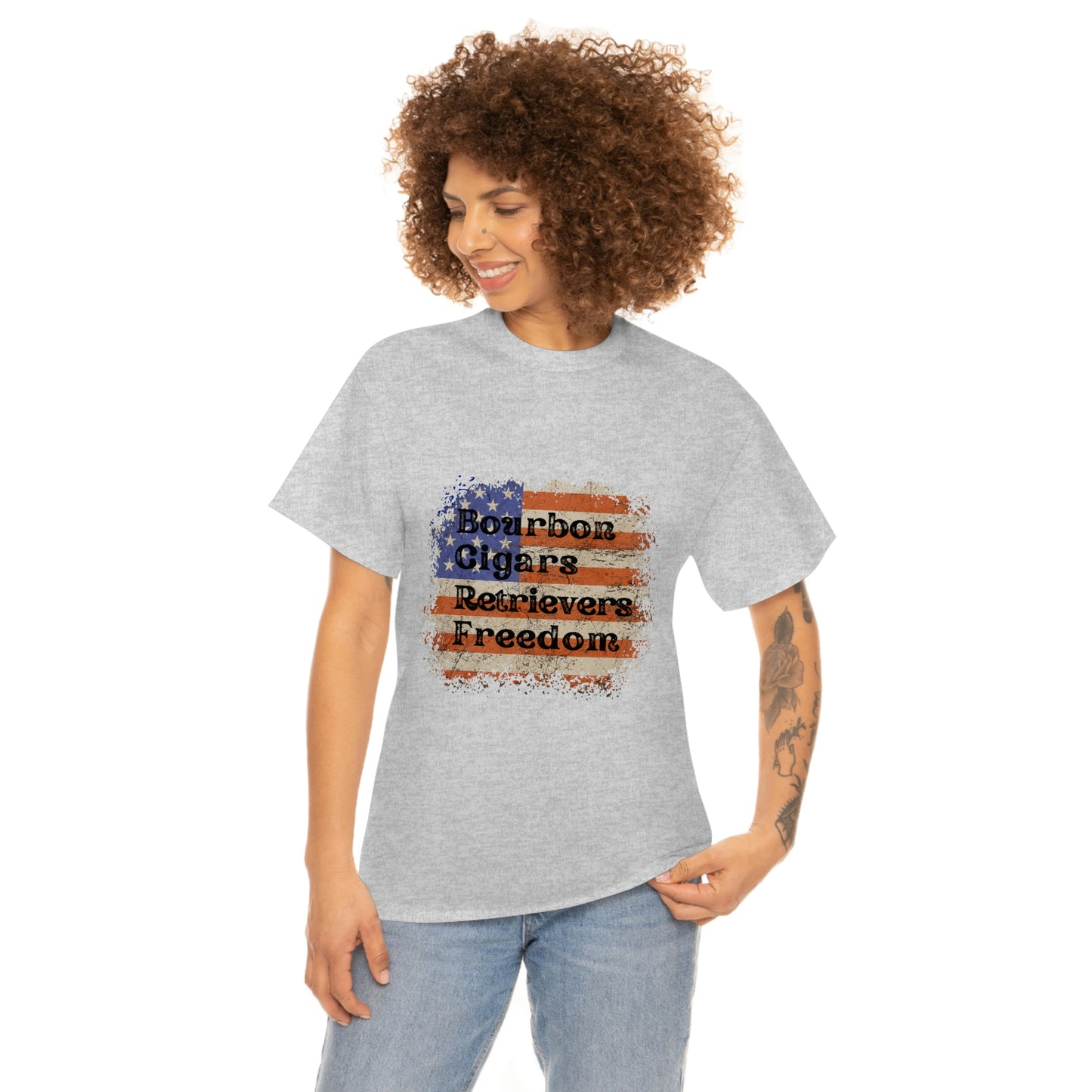 Patriotic Rustic USA Flag Bourbon Cigars Retrievers T-Shirt