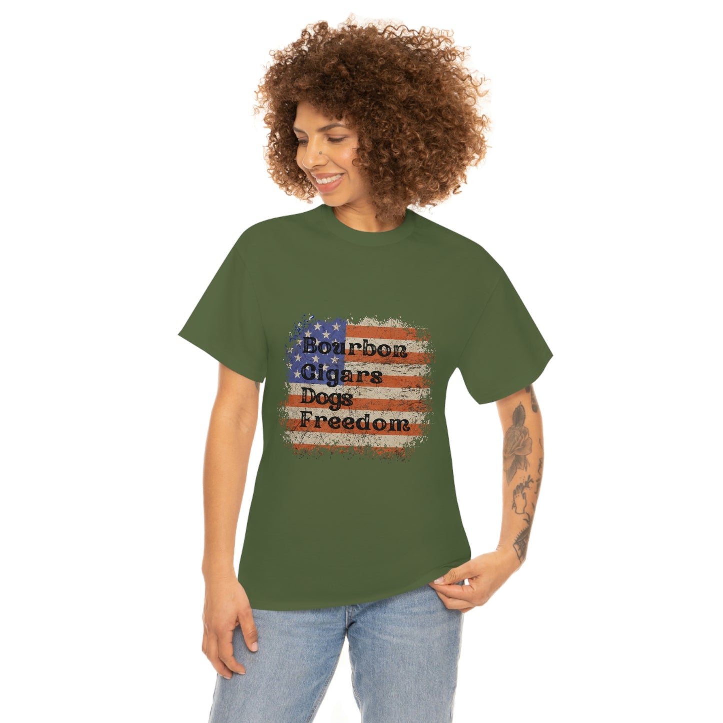 Patriotic Rustic USA Flag Bourbon Cigars Dogs T-Shirt