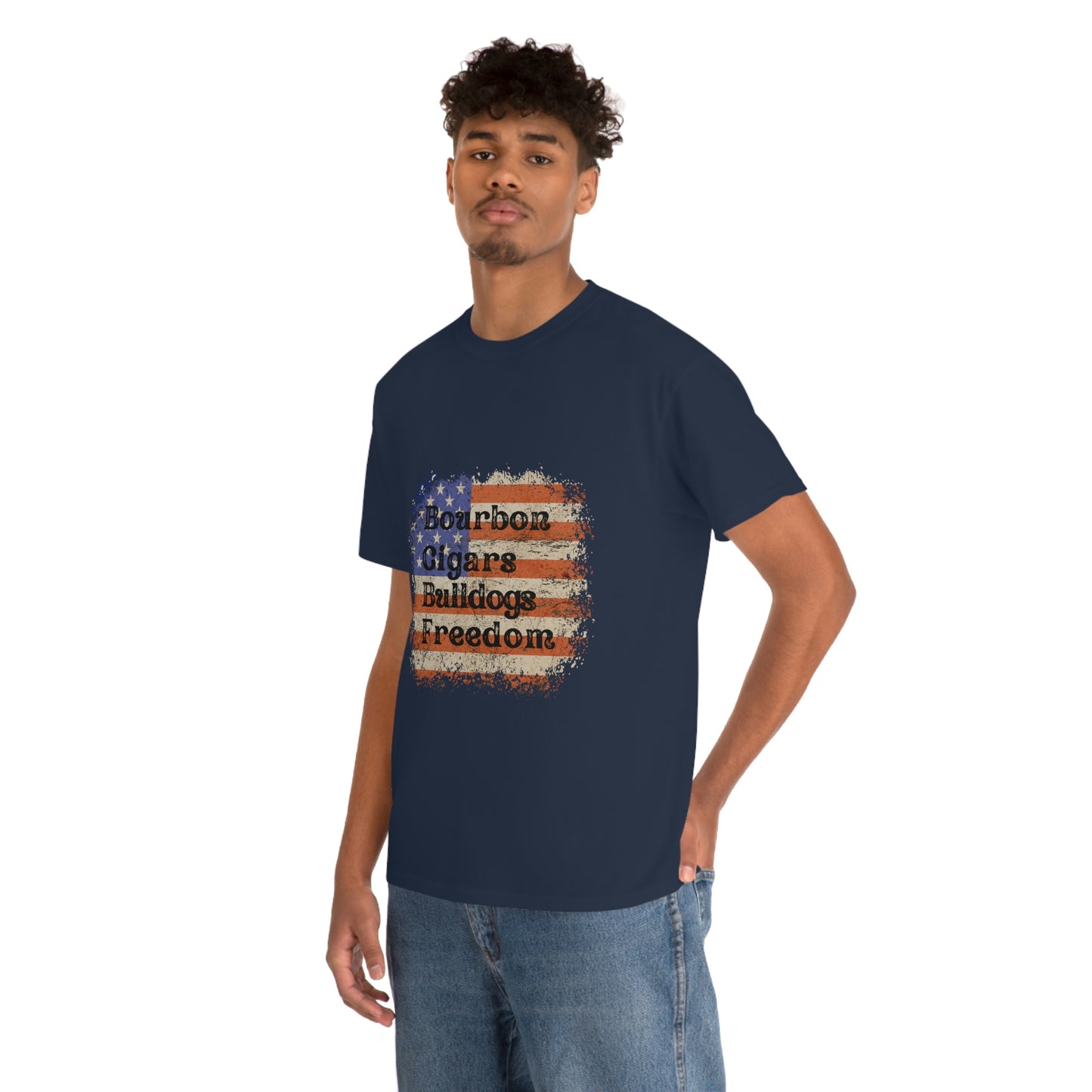 Patriotic Rustic USA Flag Bourbon Cigars Bulldogs T-Shirt