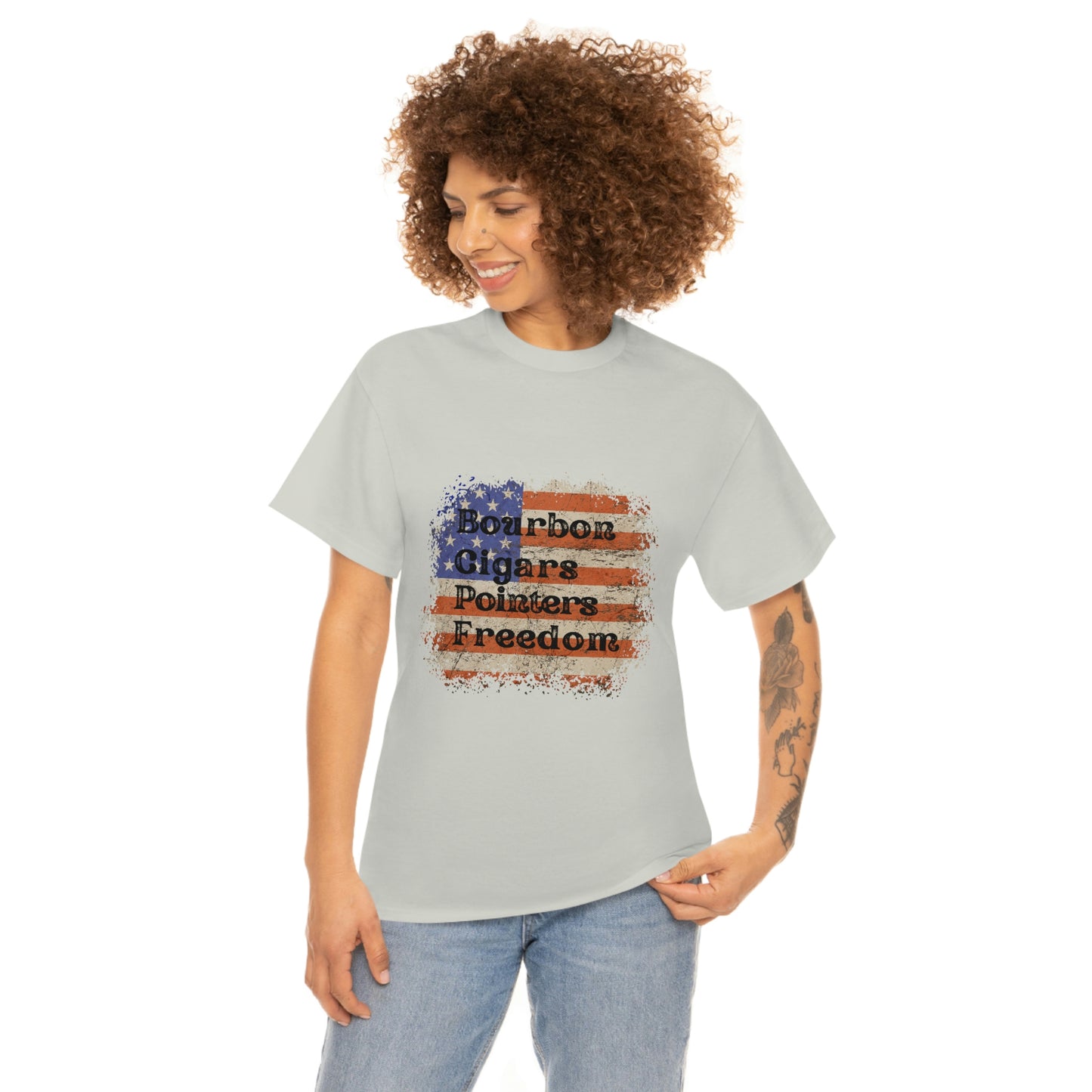 Patriotic Rustic USA Flag Bourbon Cigars Pointers T-Shirt