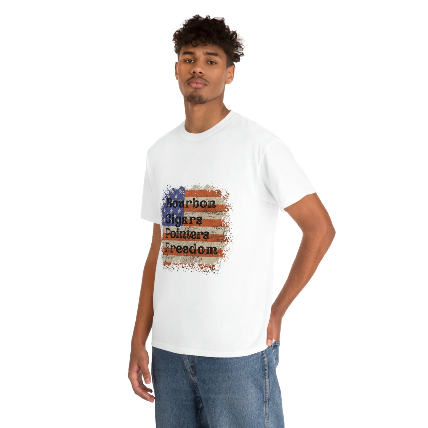 Patriotic Rustic USA Flag Bourbon Cigars Pointers T-Shirt