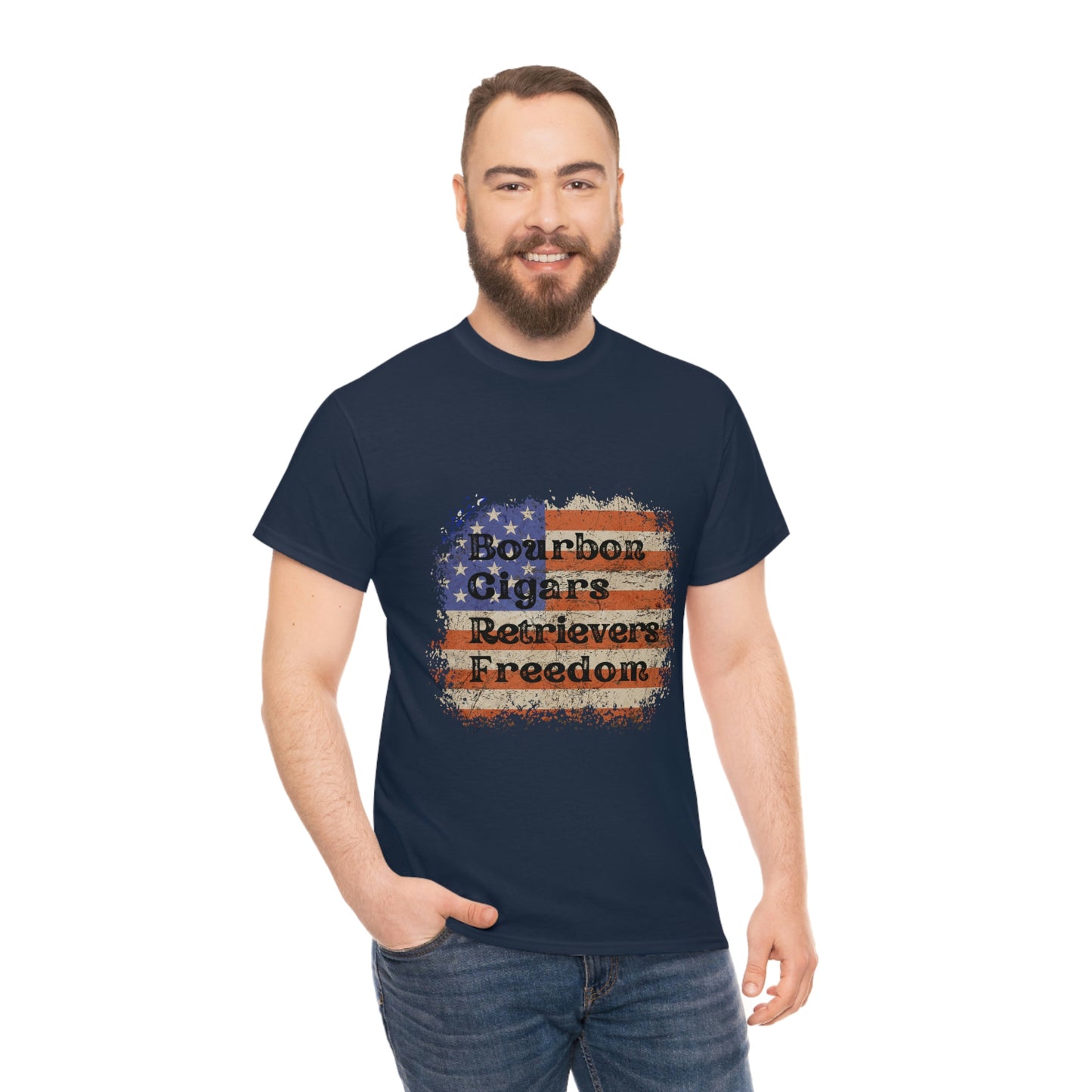 Patriotic Rustic USA Flag Bourbon Cigars Retrievers T-Shirt