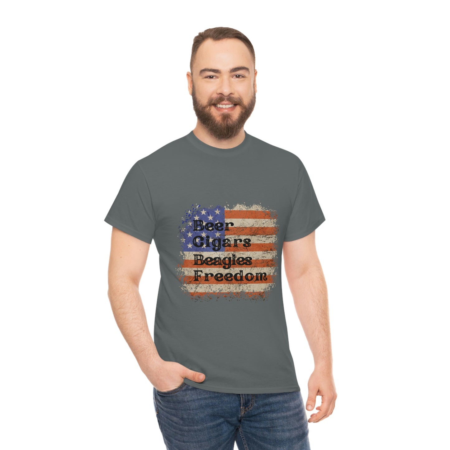 Patriotic Rustic USA Flag Beer Cigars Beagles T-Shirt