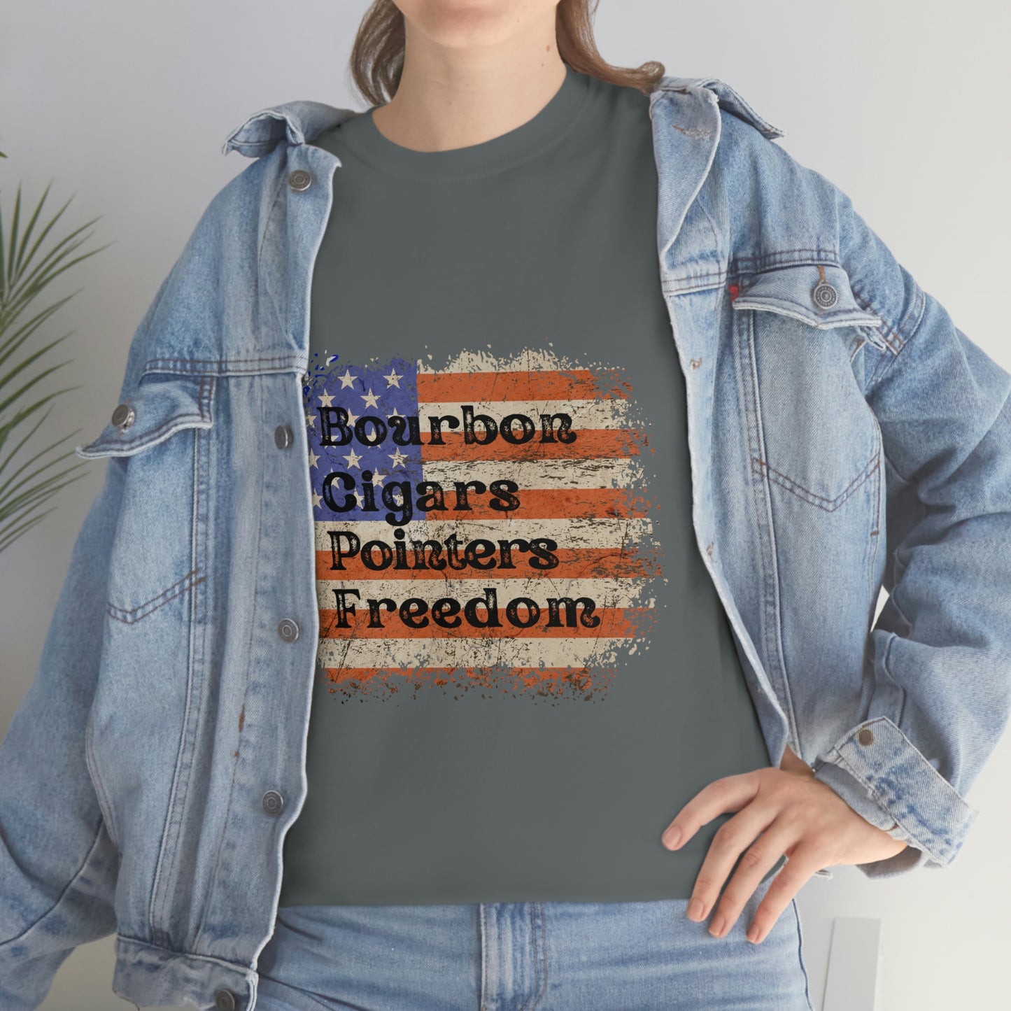 Patriotic Rustic USA Flag Bourbon Cigars Pointers T-Shirt