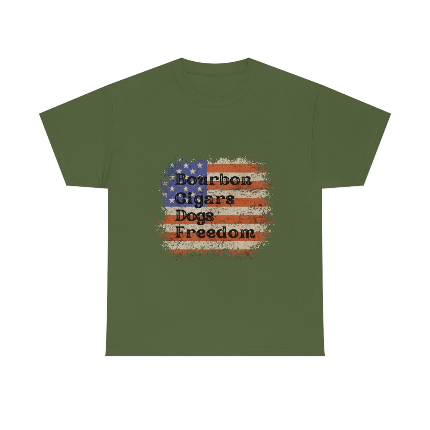 Patriotic Rustic USA Flag Bourbon Cigars Dogs T-Shirt