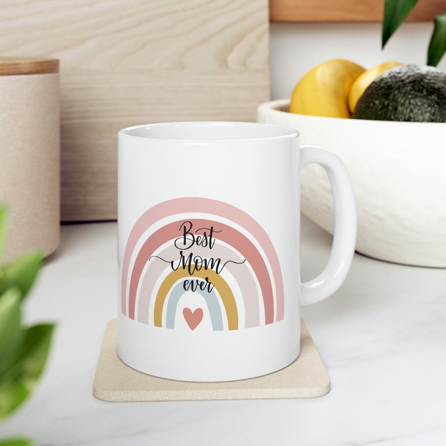 Best Mom Ever Pastel Rainbow and Heart Mug