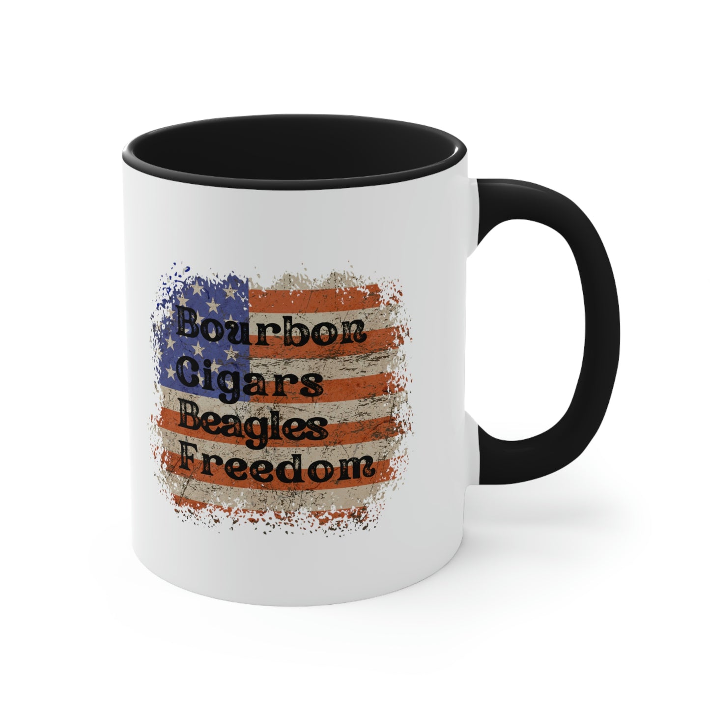 Patriotic Rustic USA Flag Bourbon Cigars Beagles 2 Tone Mug