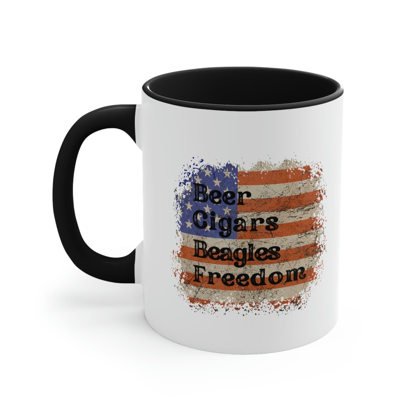 Patriotic Rustic USA Flag Beer Cigars Beagles 2 tone Mug