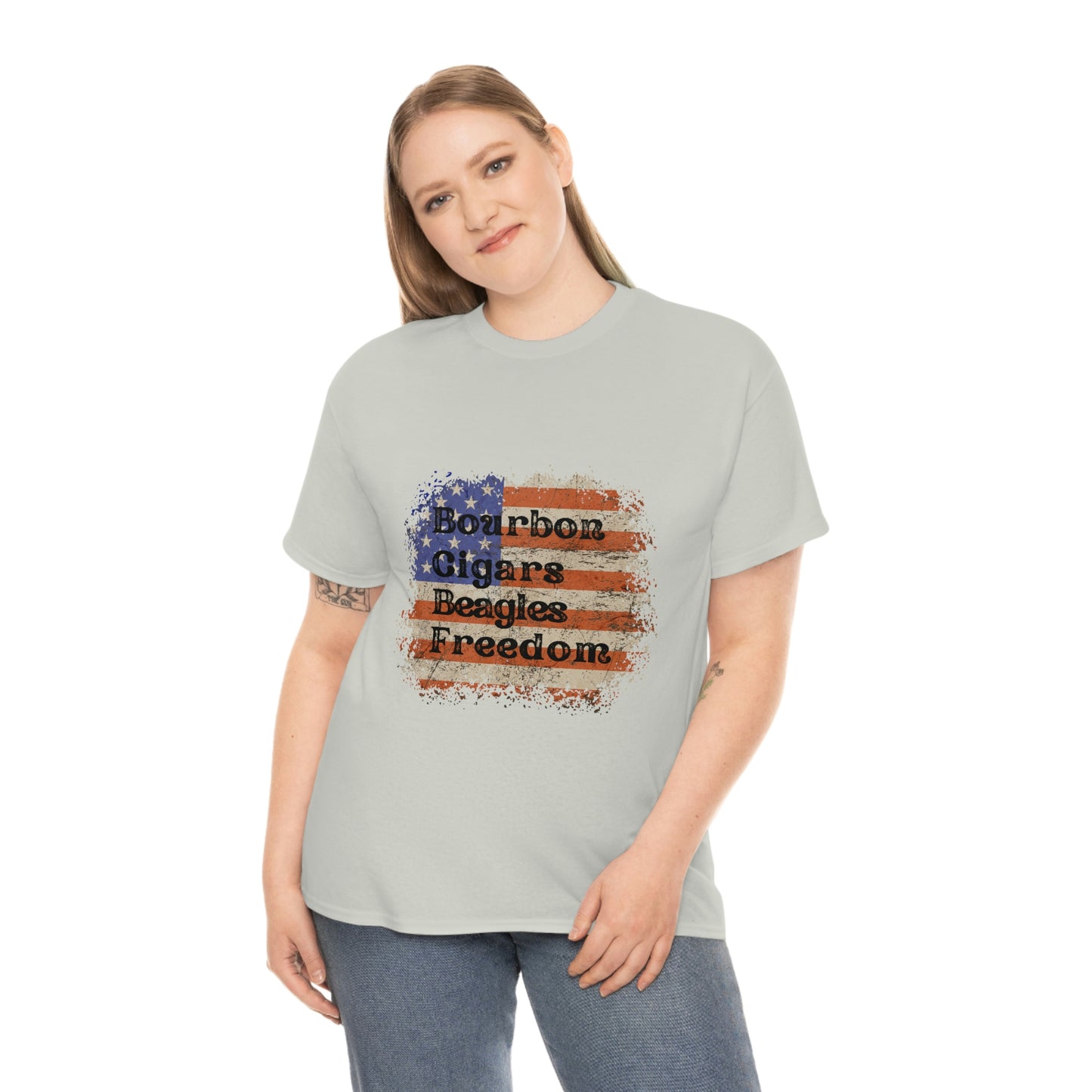 Patriotic Rustic USA Flag Bourbon Cigars Beagles T-Shirt