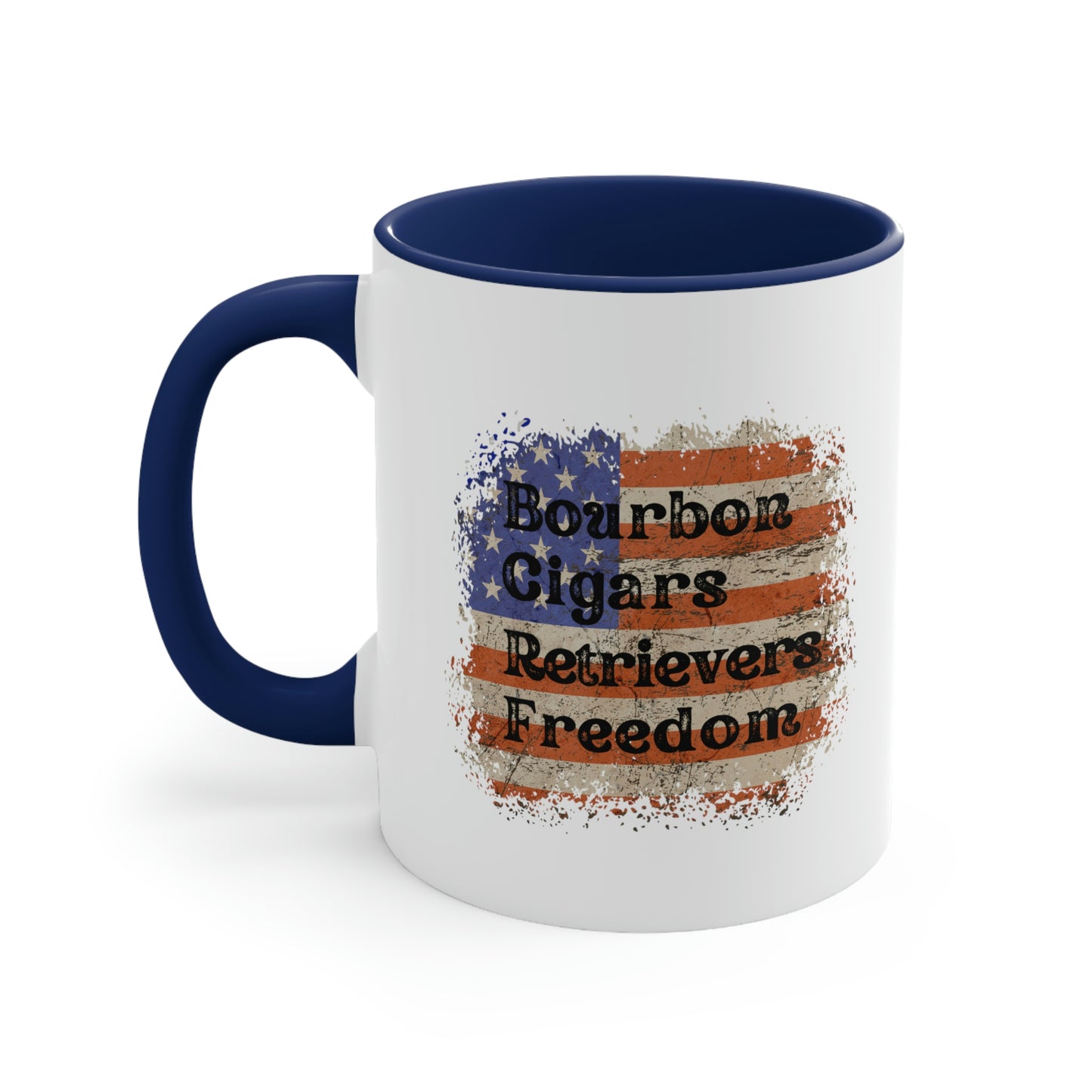 Patriotic Rustic USA Flag Bourbon Cigars Retrievers 2 Tone Mug