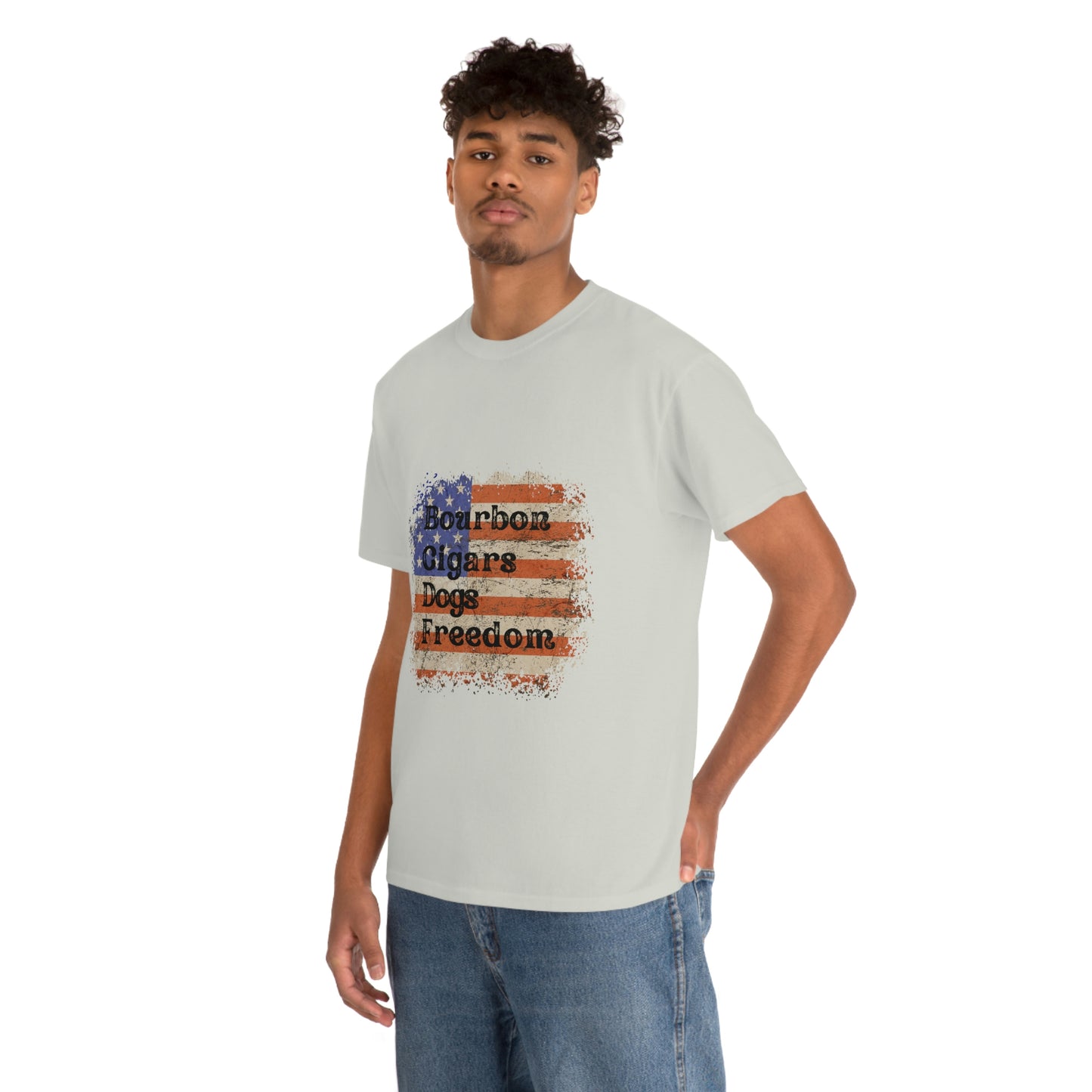 Patriotic Rustic USA Flag Bourbon Cigars Dogs T-Shirt