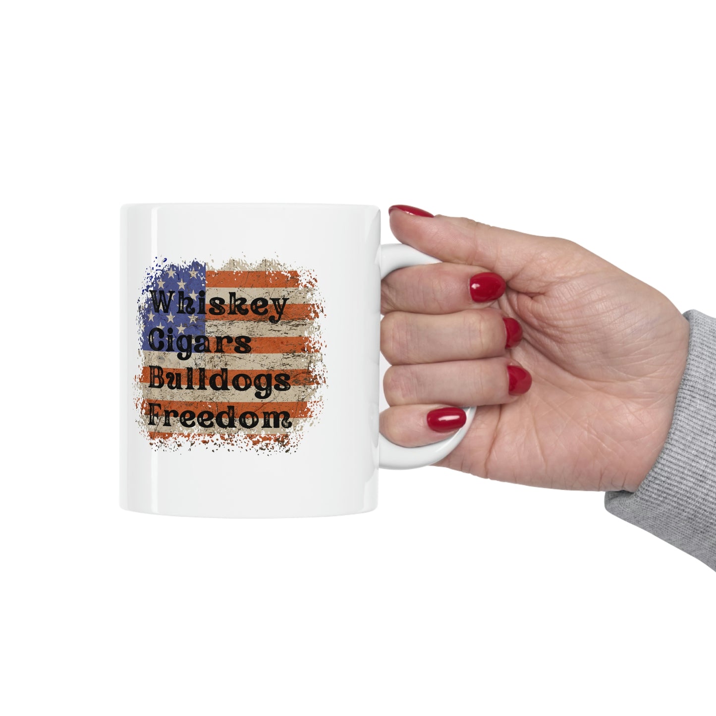 Patriotic Rustic USA Flag Whiskey Cigars Bulldog Mug