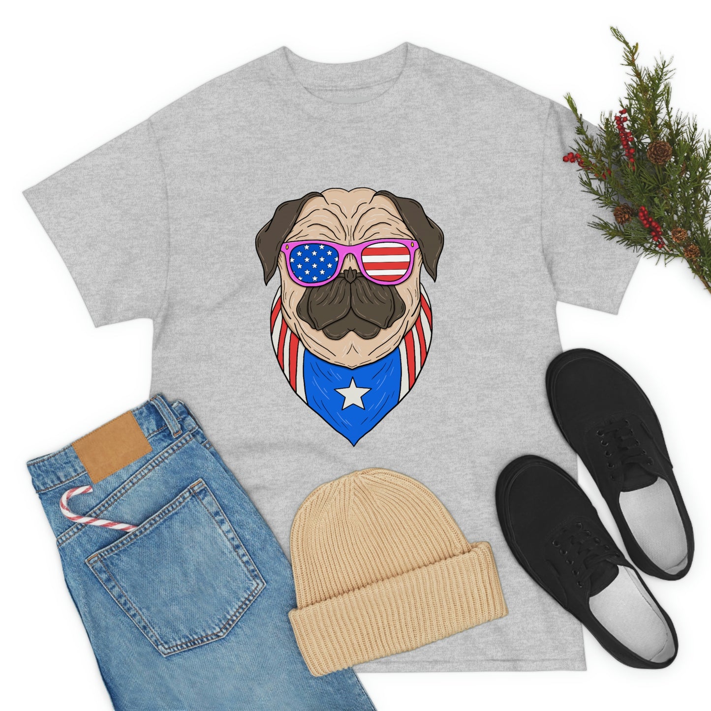 USA Flag Patriotic Pug T-Shirt