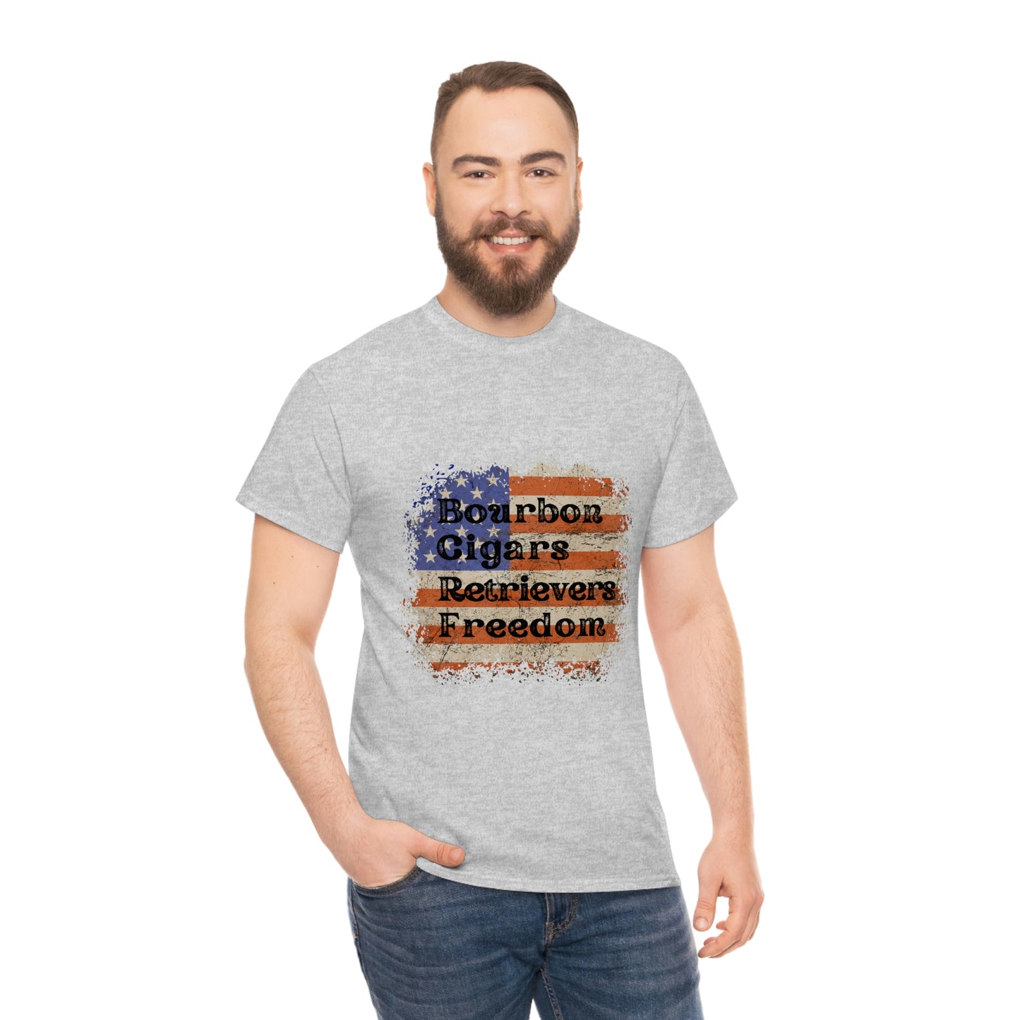 Patriotic Rustic USA Flag Bourbon Cigars Retrievers T-Shirt