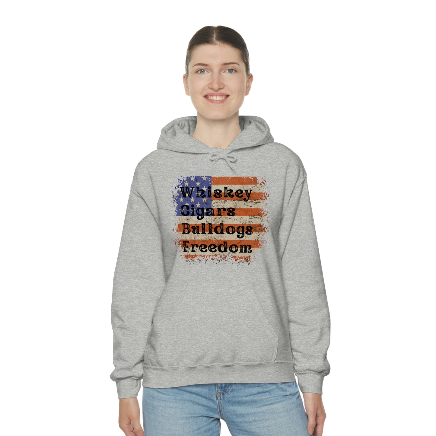 Patriotic Rustic USA Flag Whiskey Cigars Bulldogs Hoodie