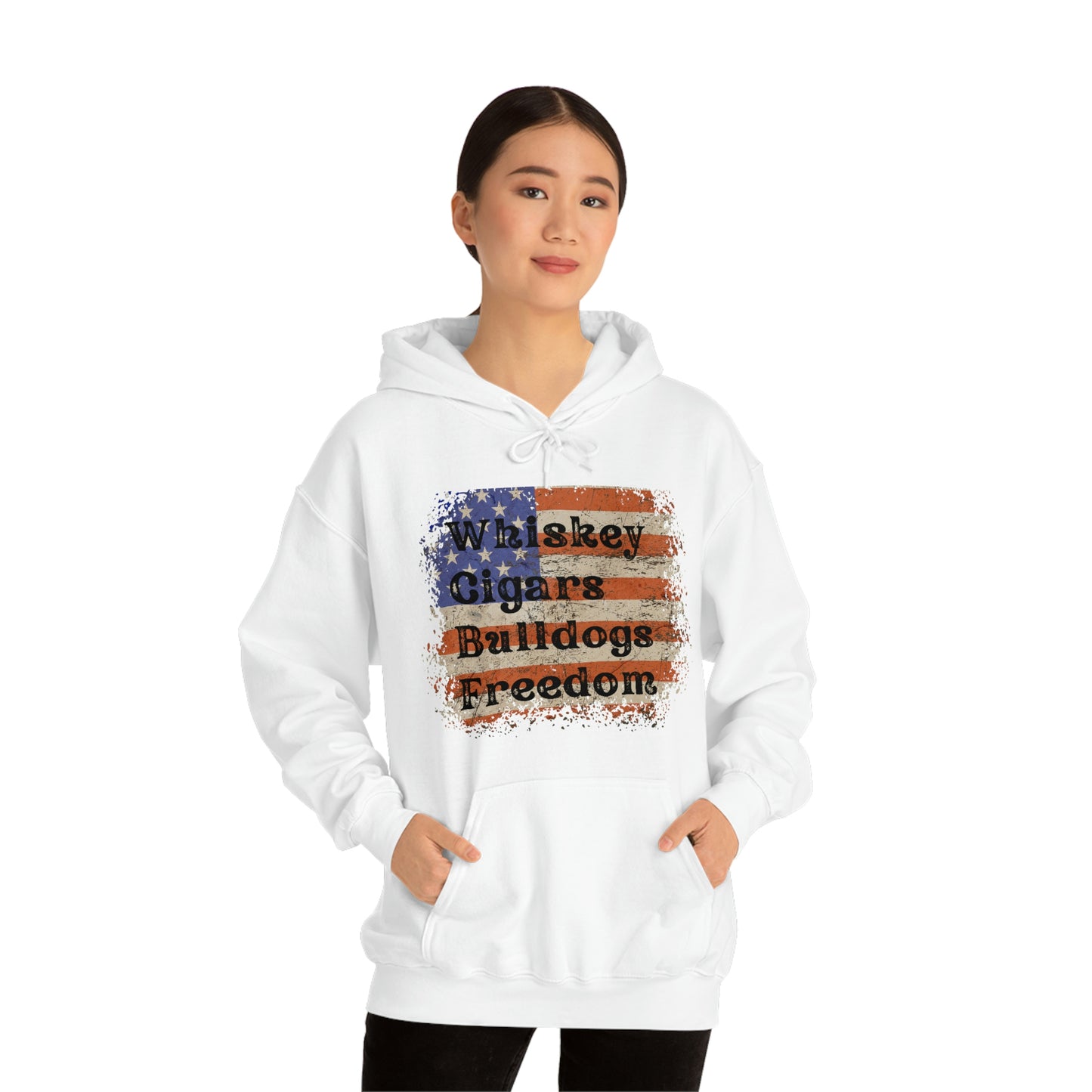 Patriotic Rustic USA Flag Whiskey Cigars Bulldogs Hoodie