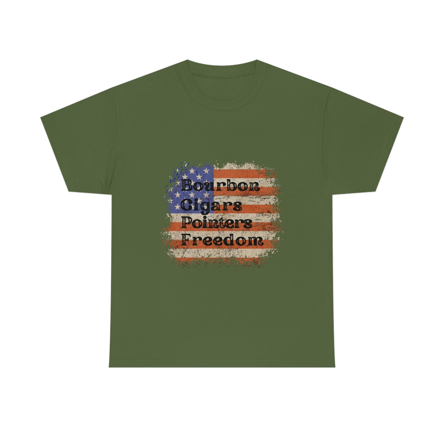 Patriotic Rustic USA Flag Bourbon Cigars Pointers T-Shirt