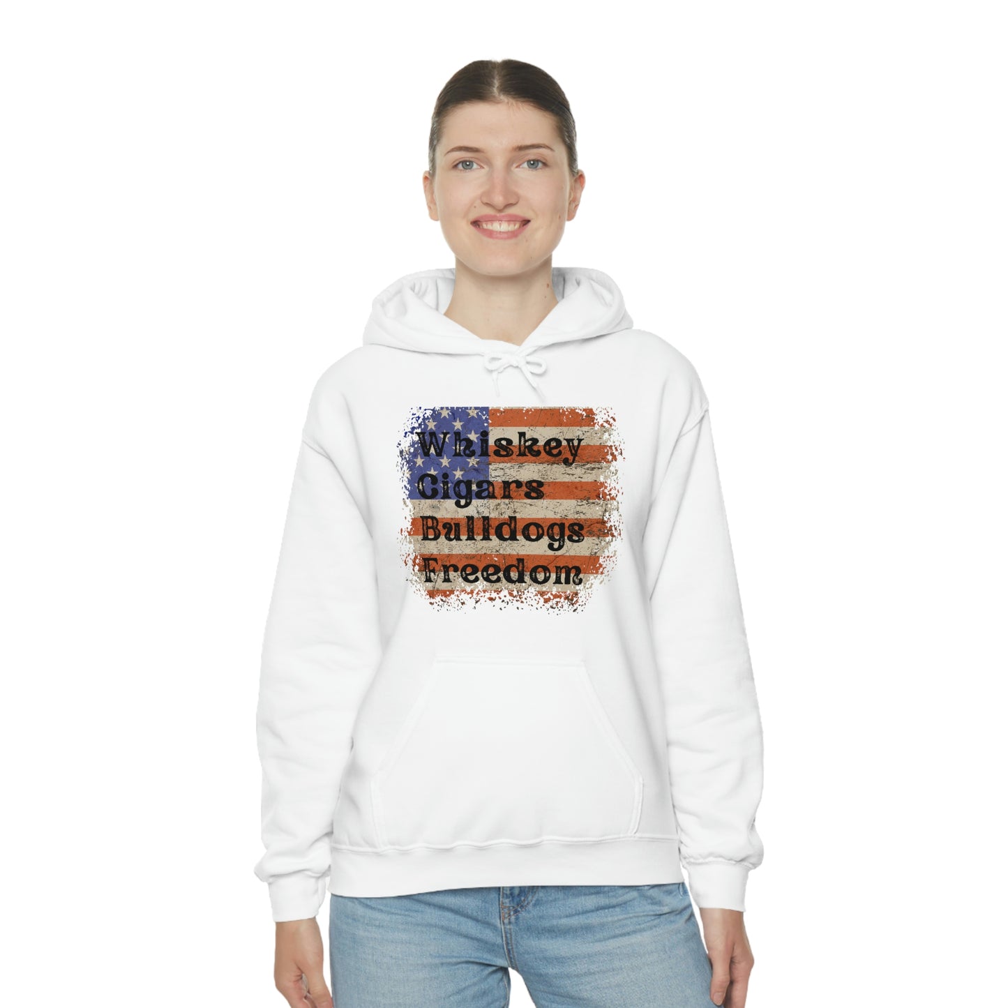 Patriotic Rustic USA Flag Whiskey Cigars Bulldogs Hoodie