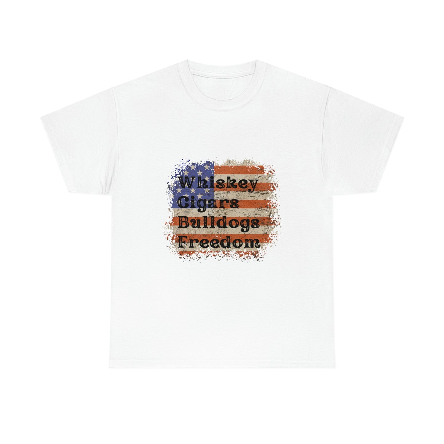 Patriotic Rustic USA Flag Whiskey Cigars Bulldogs T-Shirt