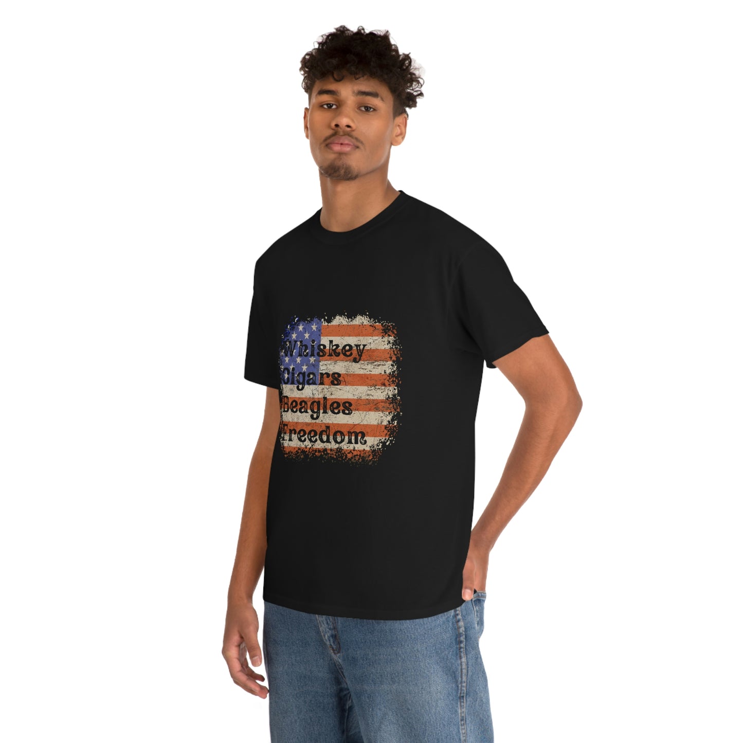 Patriotic Rustic USA Flag Whiskey Cigars Beagles T-Shirt