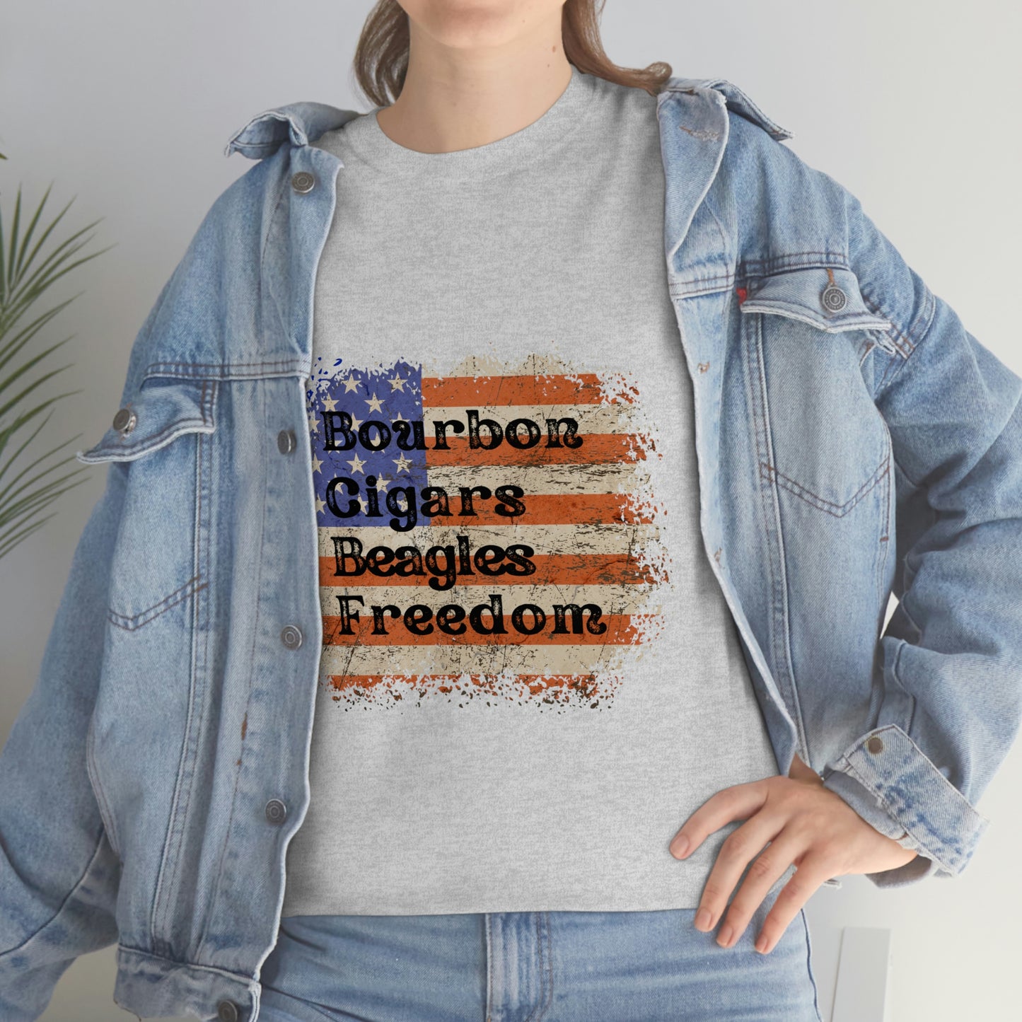 Patriotic Rustic USA Flag Bourbon Cigars Beagles T-Shirt