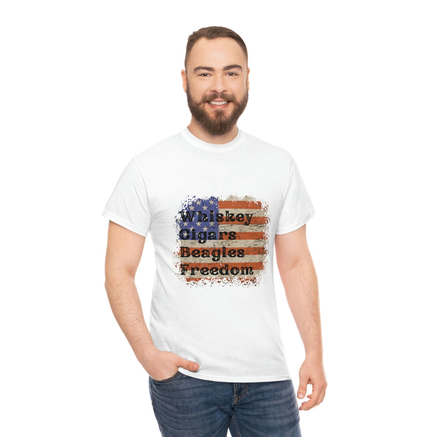 Patriotic Rustic USA Flag Whiskey Cigars Beagles T-Shirt