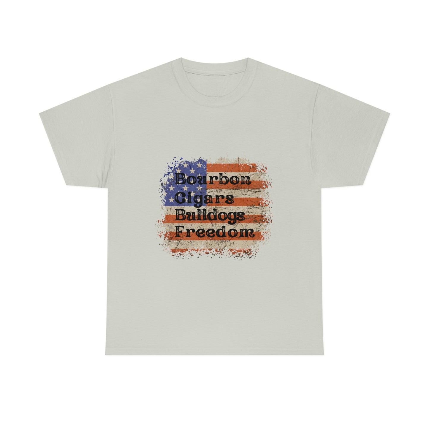 Patriotic Rustic USA Flag Bourbon Cigars Bulldogs T-Shirt