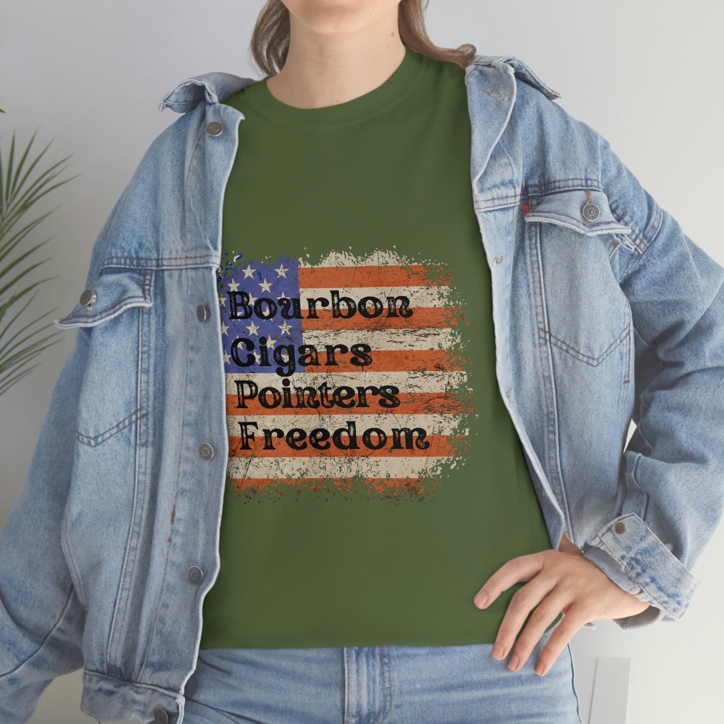 Patriotic Rustic USA Flag Bourbon Cigars Pointers T-Shirt