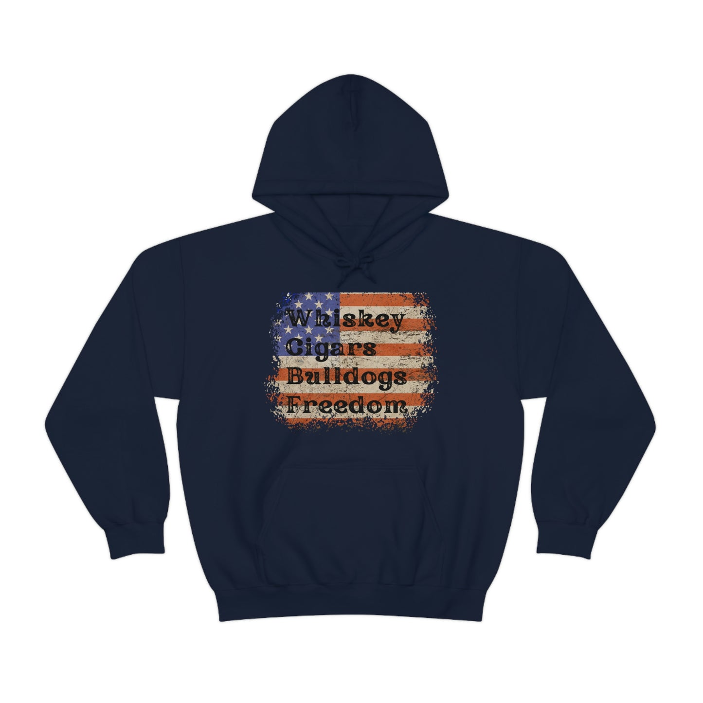 Patriotic Rustic USA Flag Whiskey Cigars Bulldogs Hoodie