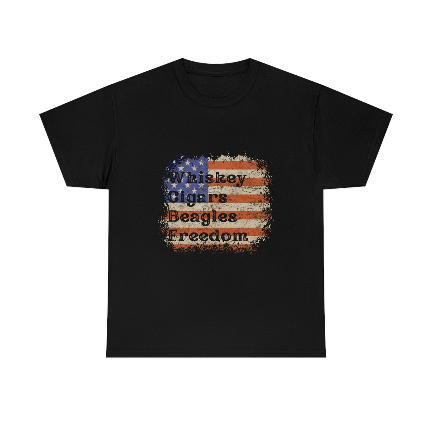 Patriotic Rustic USA Flag Whiskey Cigars Beagles T-Shirt