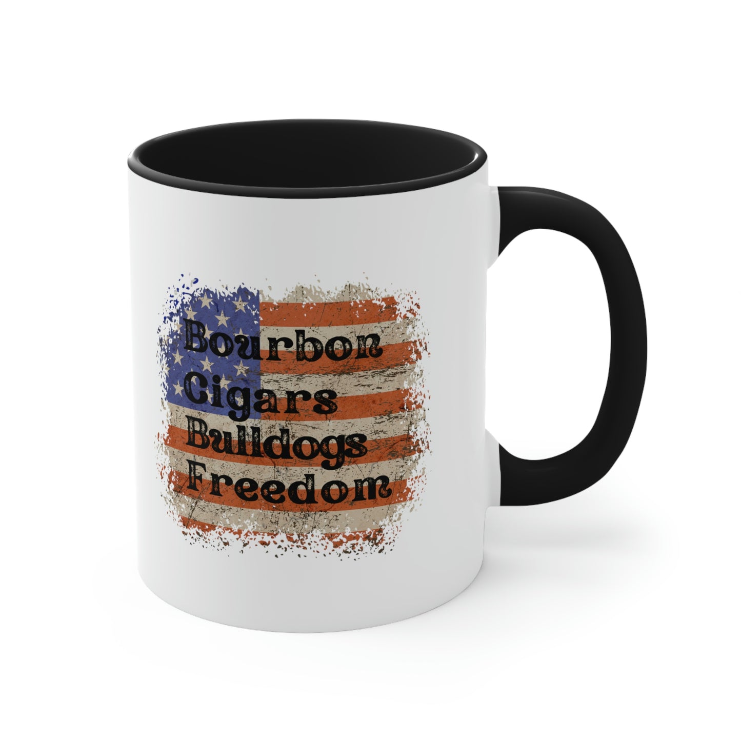 Patriotic Rustic USA Flag Bourbon Cigars Bulldogs 2 Tone Mug