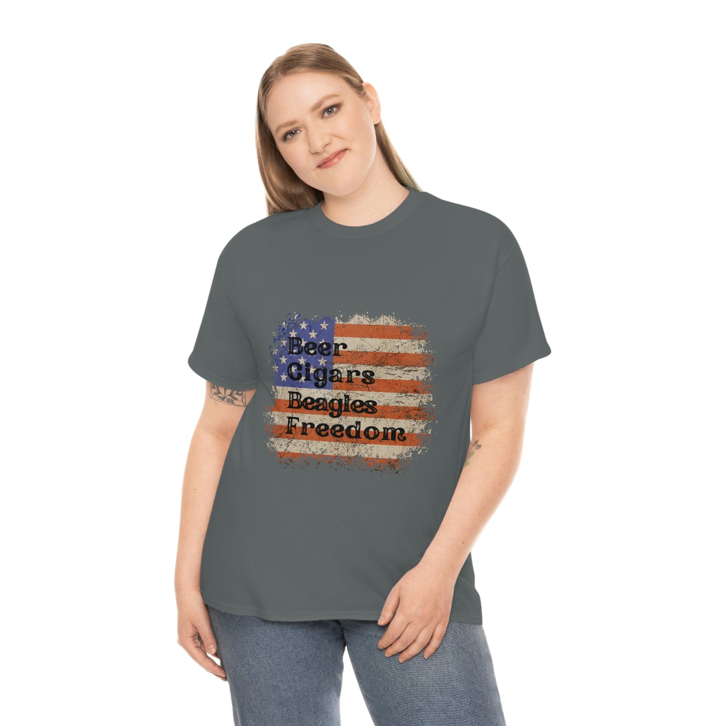 Patriotic Rustic USA Flag Beer Cigars Beagles T-Shirt