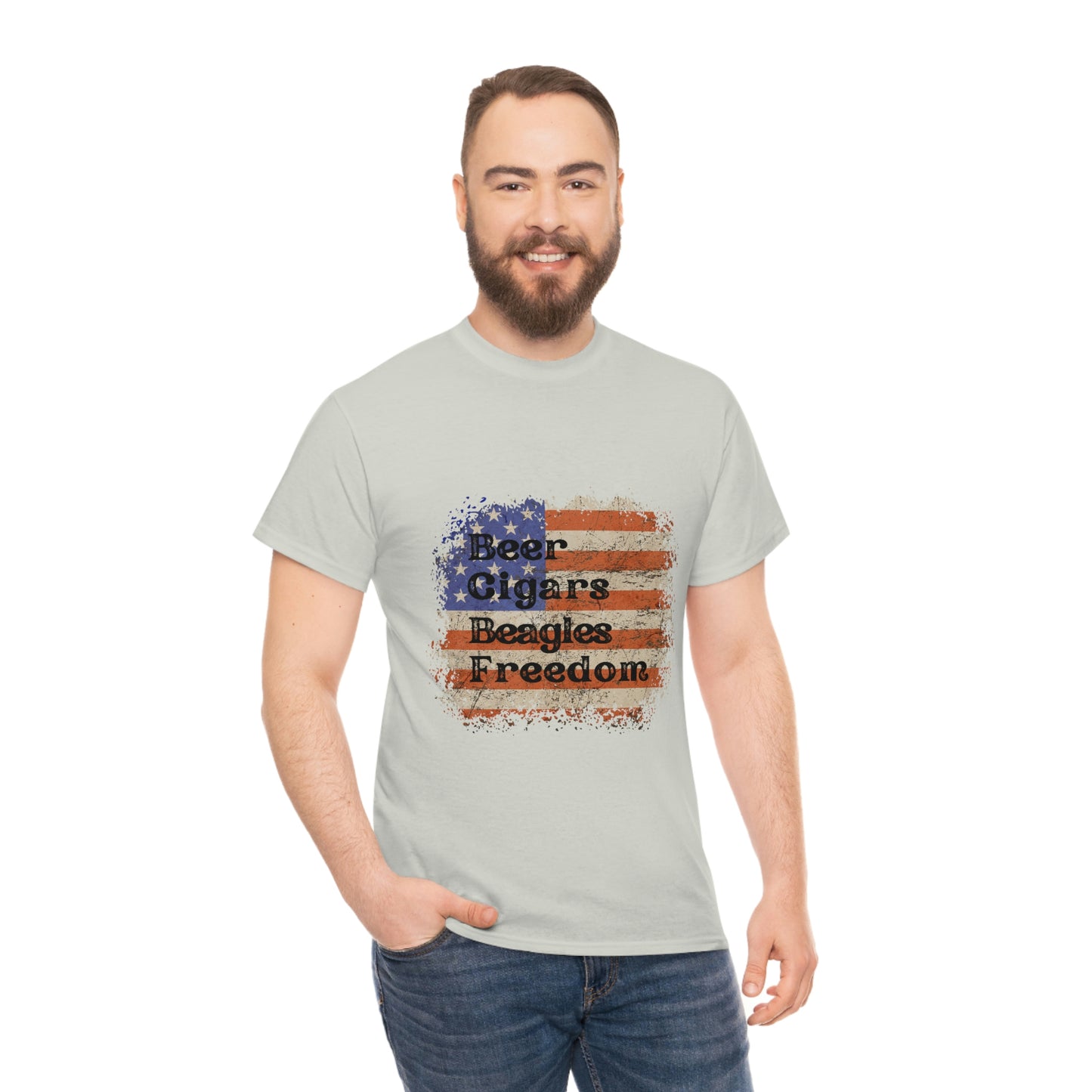 Patriotic Rustic USA Flag Beer Cigars Beagles T-Shirt