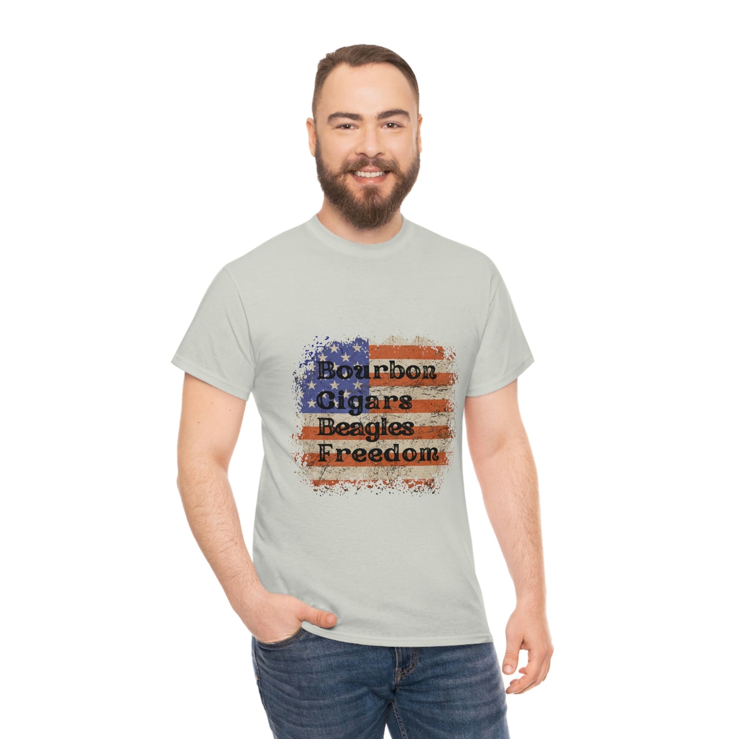 Patriotic Rustic USA Flag Bourbon Cigars Beagles T-Shirt