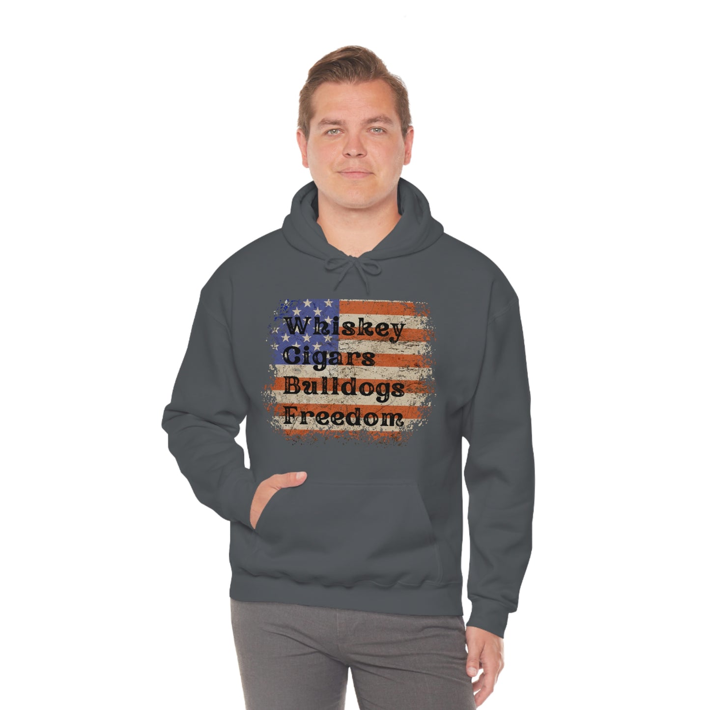 Patriotic Rustic USA Flag Whiskey Cigars Bulldogs Hoodie