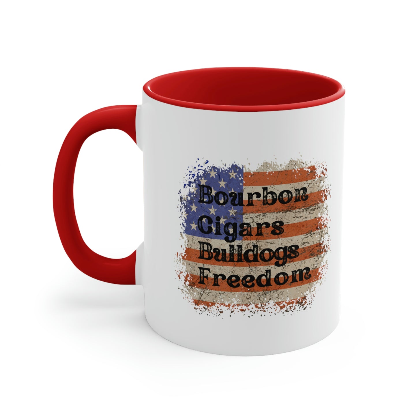 Patriotic Rustic USA Flag Bourbon Cigars Bulldogs 2 Tone Mug