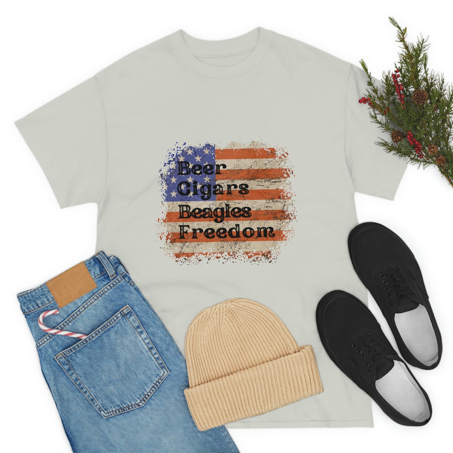 Patriotic Rustic USA Flag Beer Cigars Beagles T-Shirt