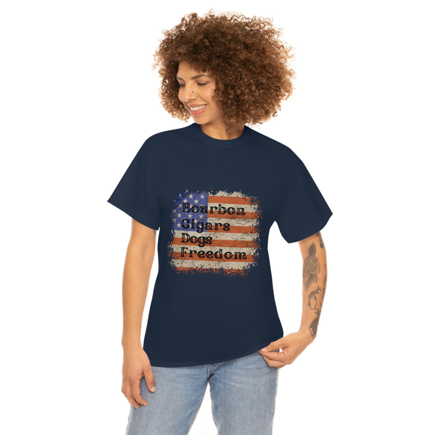 Patriotic Rustic USA Flag Bourbon Cigars Dogs T-Shirt