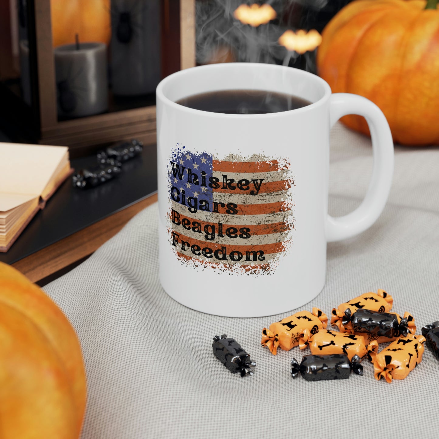 Patriotic Rustic USA Flag Whiskey Cigars Beagles Mug