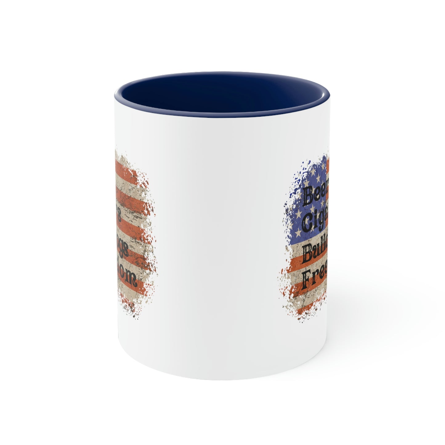 Patriotic Rustic USA Flag Beer Cigars Bulldogs 2 Tone Mug