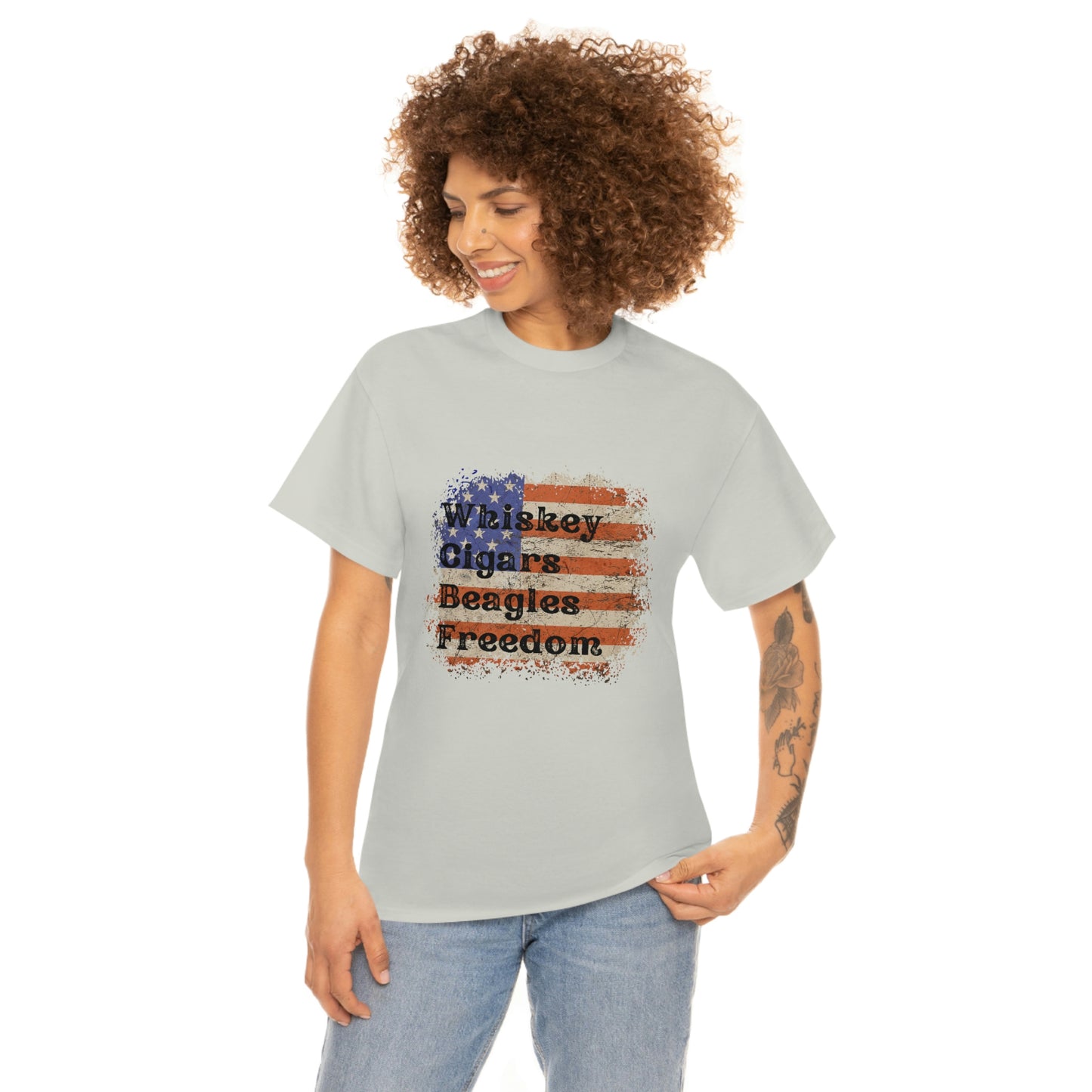 Patriotic Rustic USA Flag Whiskey Cigars Beagles T-Shirt